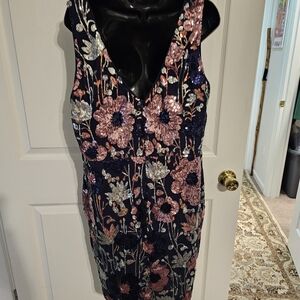 SHEIN Navy Floral Sequin Mini Dress